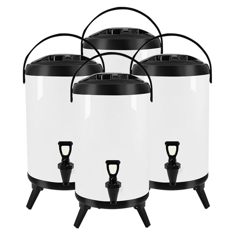 4X 14L Stainless Steel Insulated Beverage Dispenser with Faucet White