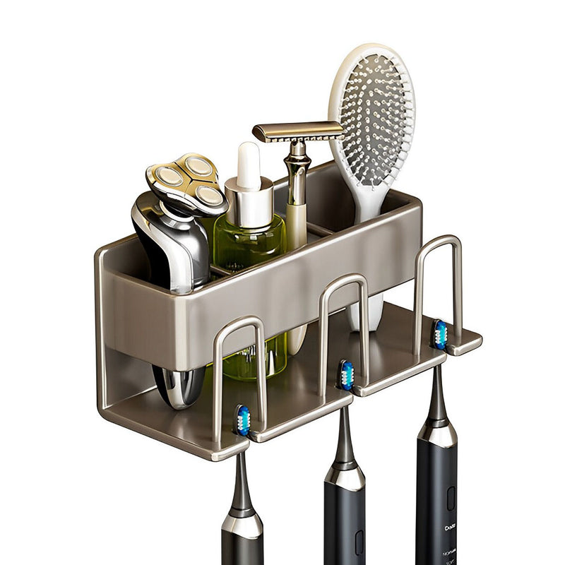 21cm Wall Mounted Aluminum Bathroom Shelf Waterproof Gray Space Saving Rack