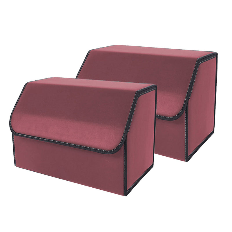 2X Leather Car Boot Organizer Medium 40 X 30 X 30Cm Collapsible Portable Red
