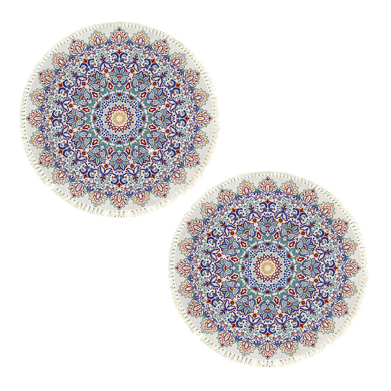 2X 120cm Round Mandala Area Rug Polyester Anti-Slip Multicolor Home Decor