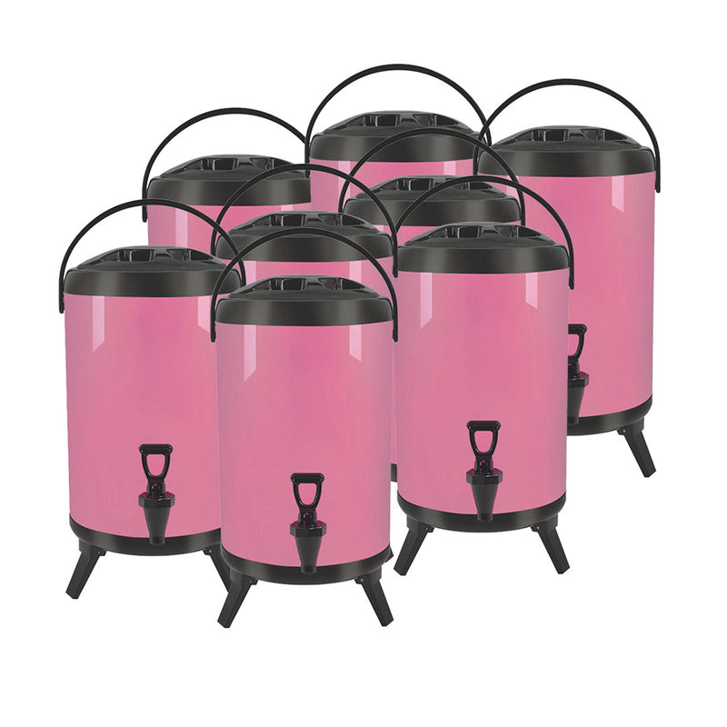 8X 12L Stainless Steel Insulated Milk Tea Dispenser With Faucet Pink