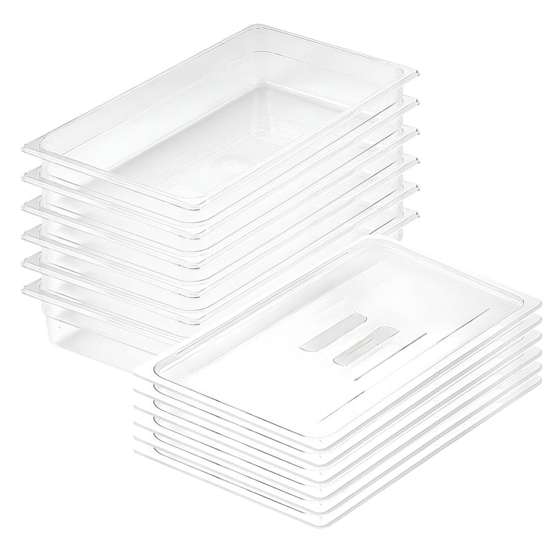100mm Clear Polycarbonate Gastronorm Pan 53x32.5x10cm Bundle of 6 With Lid