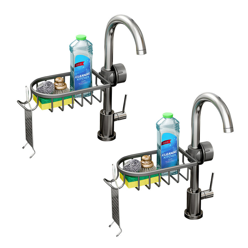 2X Dark Grey Aluminum Sink Faucet Caddy Rack 28.5x12x8cm Waterproof