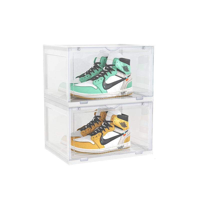 2 Tier Clear Shoe Organizer Stackable Plastic Storage Box with Magnetic Door