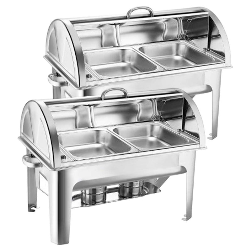 2X 4.5L Dual Tray Stainless Steel Roll Top Chafing Dish Food Warmer Mirror Finish