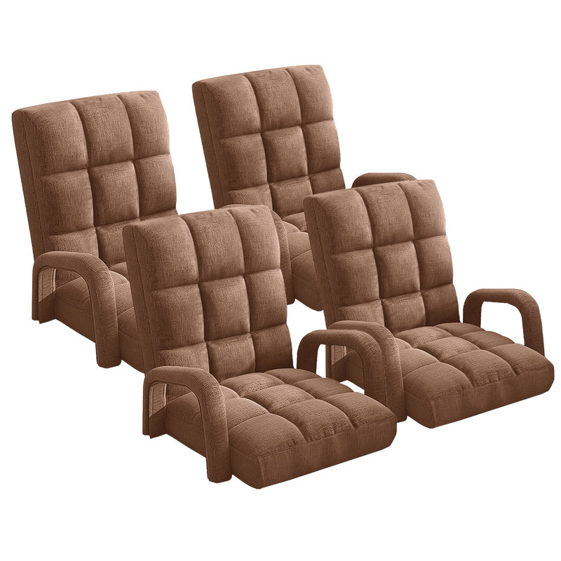 4X Foldable Linen Floor Recliner Chair 135x58x20cm 5 Position Armrest Coffee