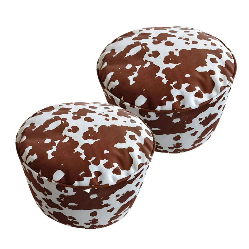 2X Round Pouffe Velvet Cotton Blend 48cm Dia 35cm H Multicolor Cushion