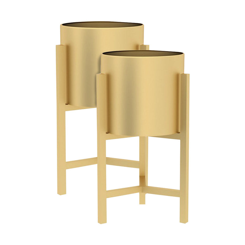 2X 45cm Gold Metal Plant Stand 20cm Enamel Pot Corner Indoor