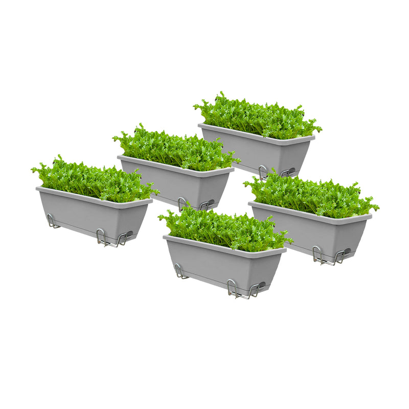 Gray Rectangular Planter Box Set of 5 Plastic with Holder for Garden Balcony
