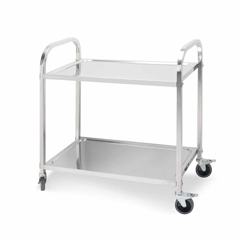 2 Tier Stainless Steel Kitchen Trolley Utility Cart Large 4 Wheels 95x50x95cm