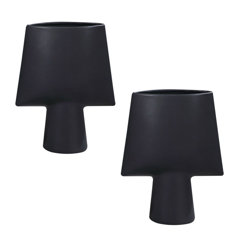 2X Ceramic Vase 21x25.5cm Small Black Modern Geometric Ornament Home Decor