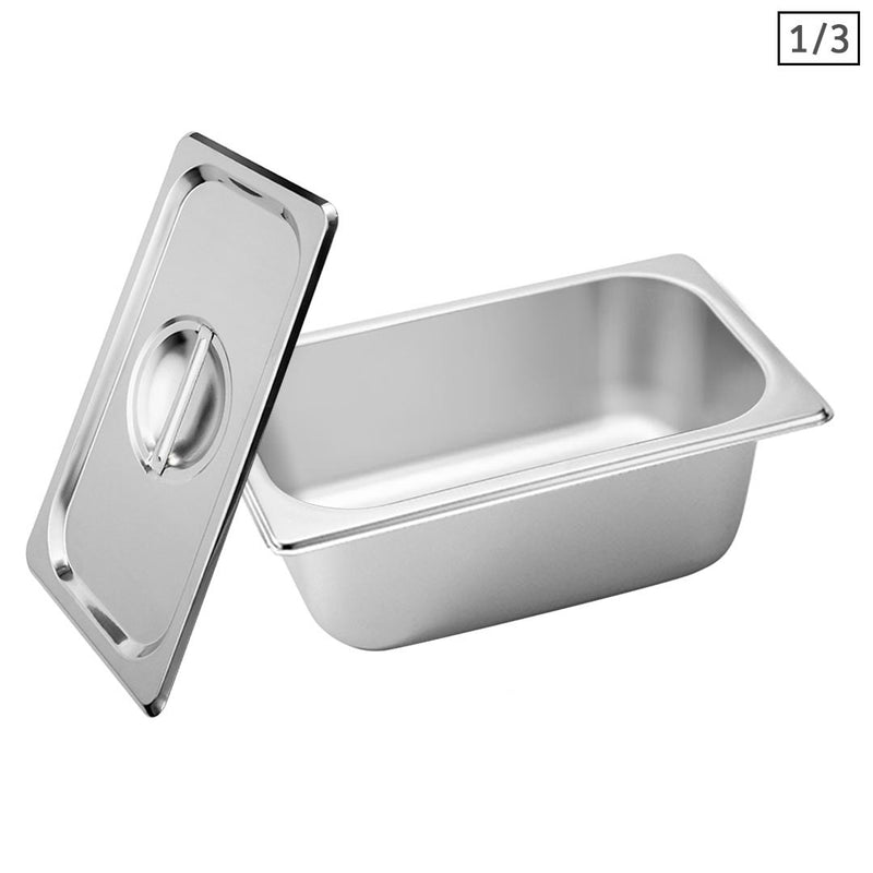 Gastronorm GN 1/3 Size Stainless Steel Pan 10cm Deep 33.4x18.2cm With Lid