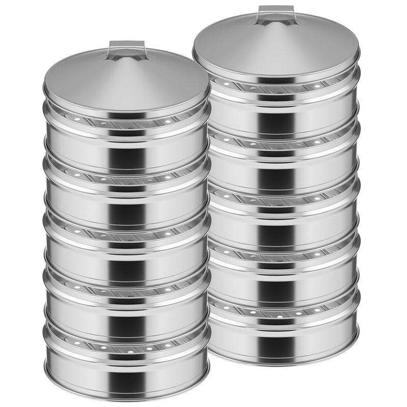 2X 5 Tier Polished Stainless Steel Steamer 22cm With Lid 4 Interchangeable Trays