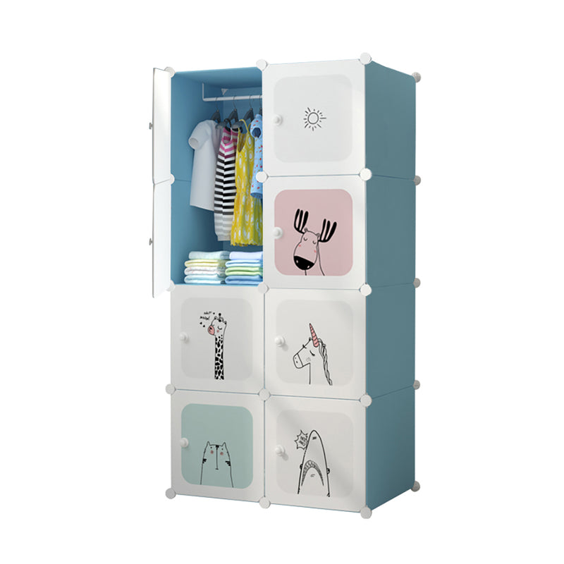 8 Cubes Portable Wardrobe Polypropylene Panels Foldable 75x37x146cm Blue