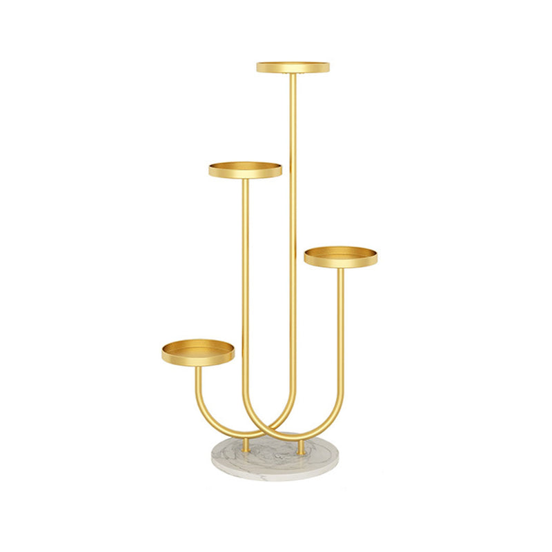 U Shaped Metal Plant Stand 4 Tier Gold Marble Base 32x20x100cm Removable Trays