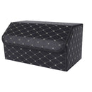 Leather Car Boot Organizer Box Collapsible Foldable Black Gold Stitch Large