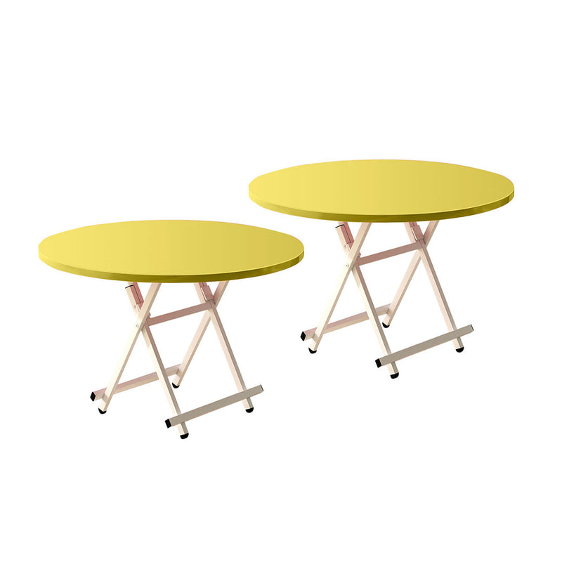2X Yellow Round MDF Dining Table Space Saving Portable Folding 60cm Home Desk