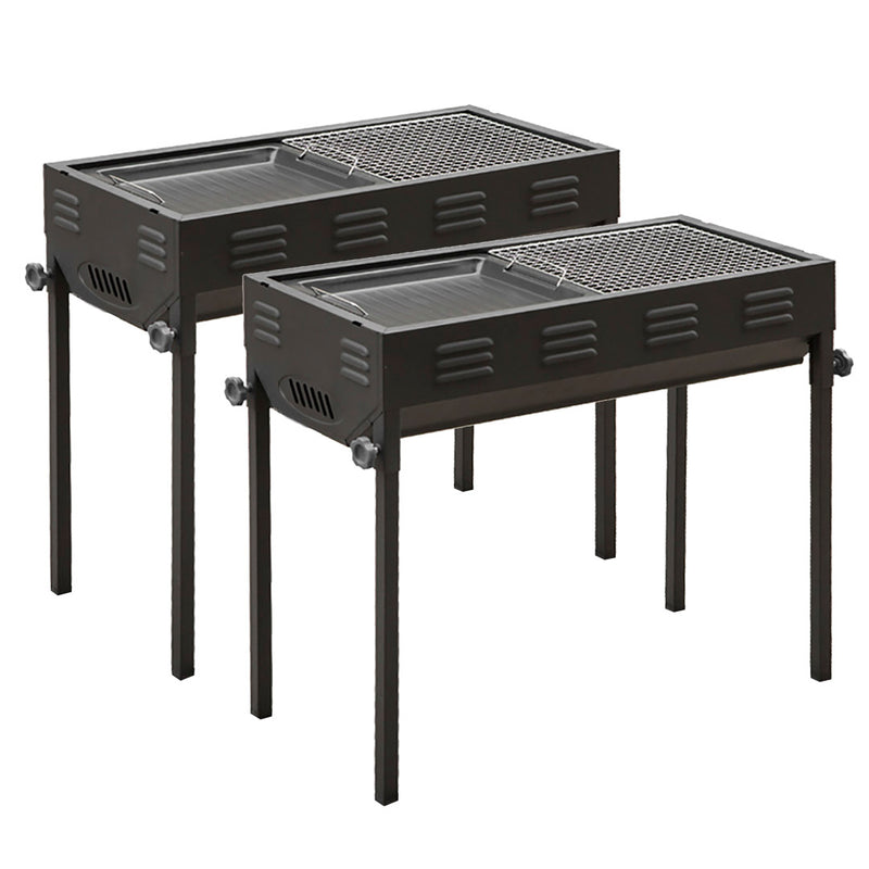 2X 66cm Portable Folding Stainless Steel Charcoal Box Grill Black Camping