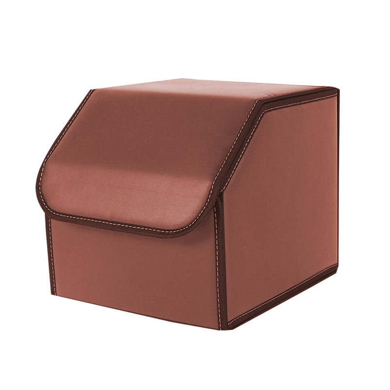 Leather Car Boot Trunk Organizer Foldable Storage Box Coffee Small Portable