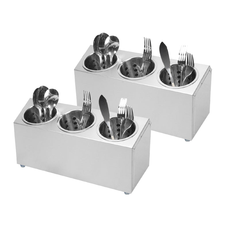 2X 18/10 Stainless Steel Cutlery Holder 3 Holes Rectangular 385X150X180mm