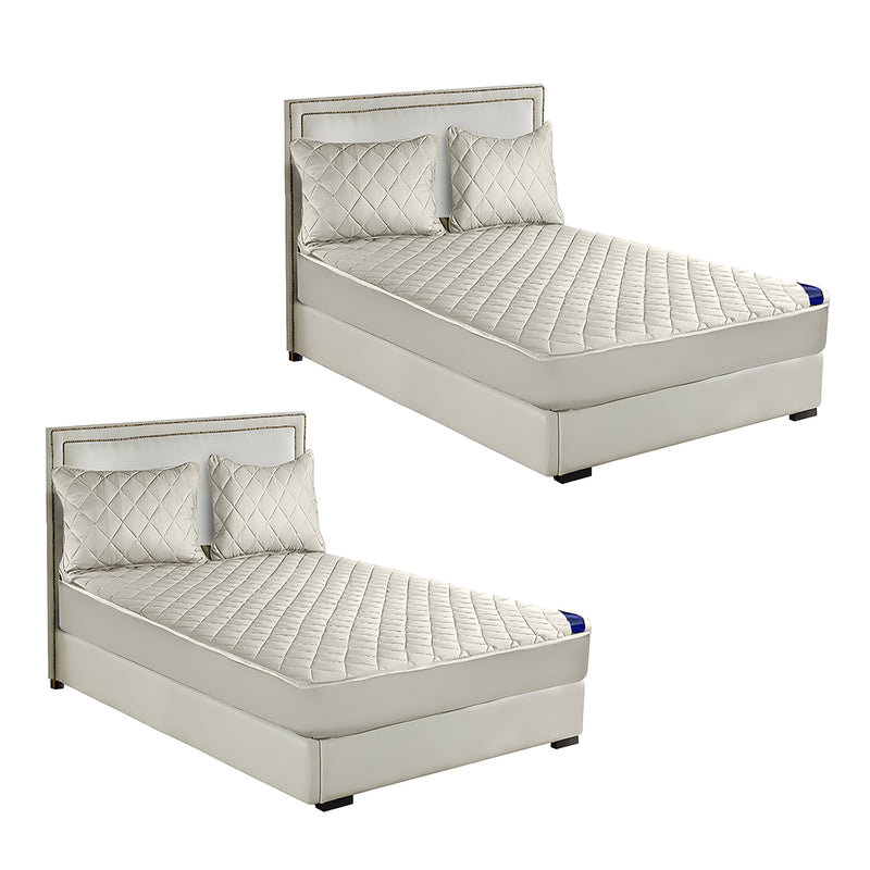 2X Polyester Stretch Quilted Mattress Protector 203x183x40cm White Pillow Covers