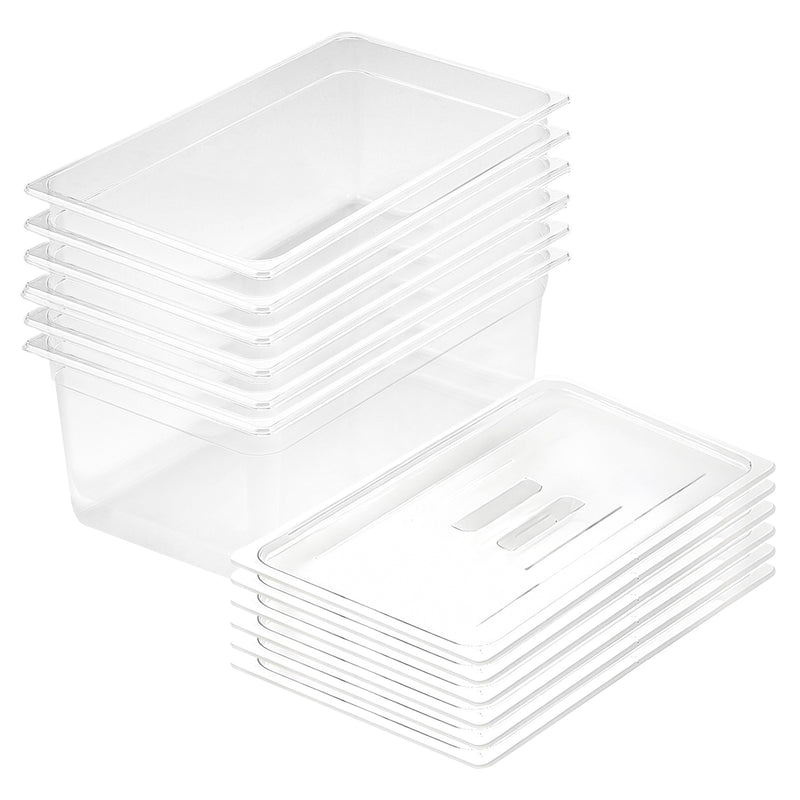 Gastronorm GN Pan 1/1 Polycarbonate Clear 200mm Depth Bundle of 6 With Lids