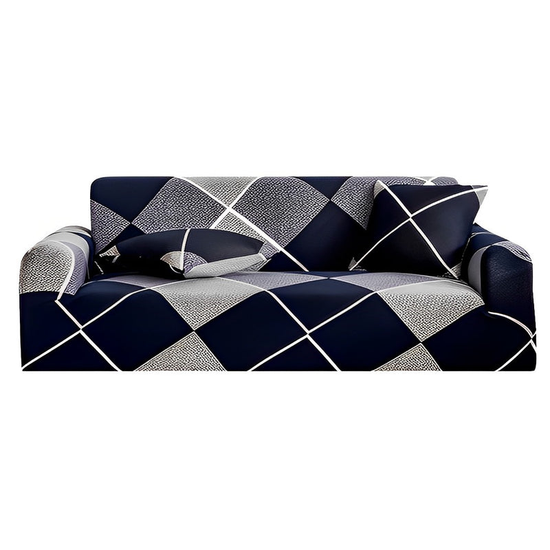 3 Seater Checkered Polyester Stretch Sofa Slipcover 195 To 230 Cm Blue
