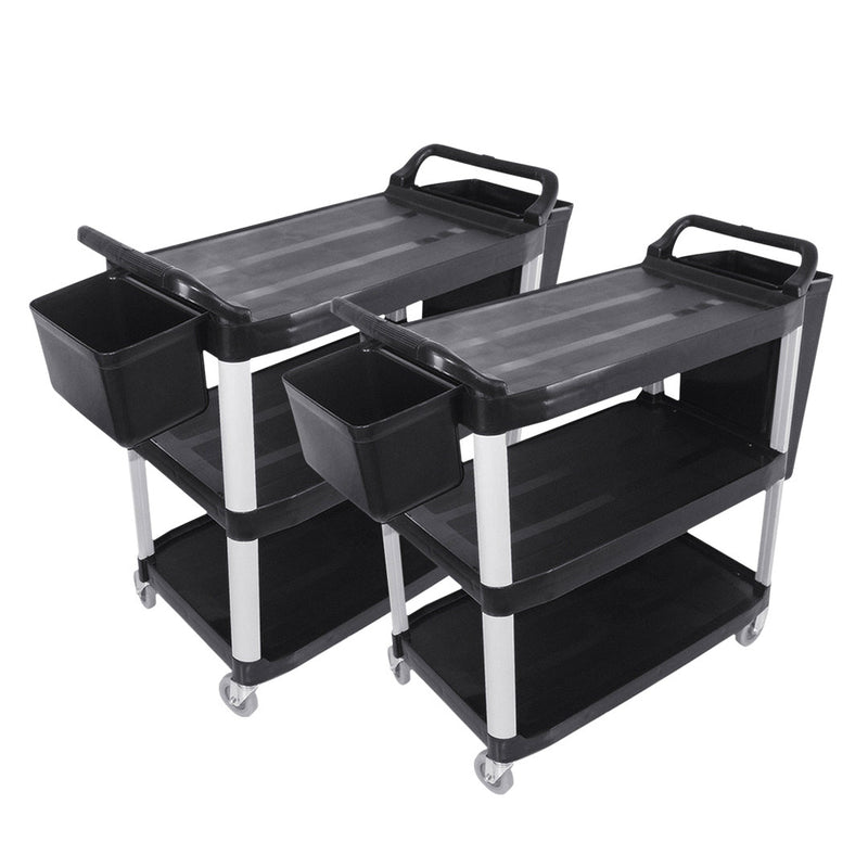 2X 3 Tier PVC Food Trolley Waste Cart 83x43x95cm Storage Kitchen 4"" Wheels