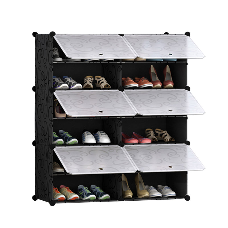 6 Tier Shoe Rack Organizer Black Stackable Storage Cabinet with Cover