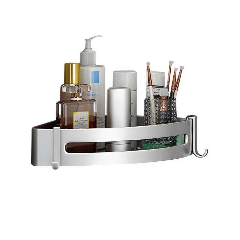 Bathroom Wall Mounted Triangular Aluminum Corner Shelf 24.5x24x6cm Silver