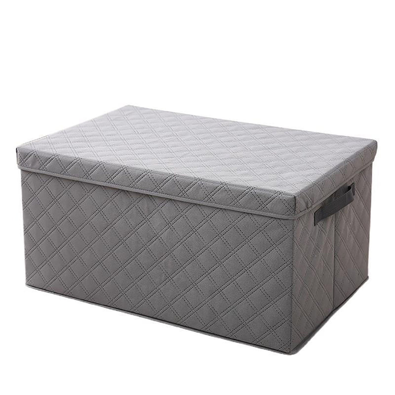 Small Grey Non Woven Fabric Storage Box 60L 35x28x18cm Quilted Lid Foldable