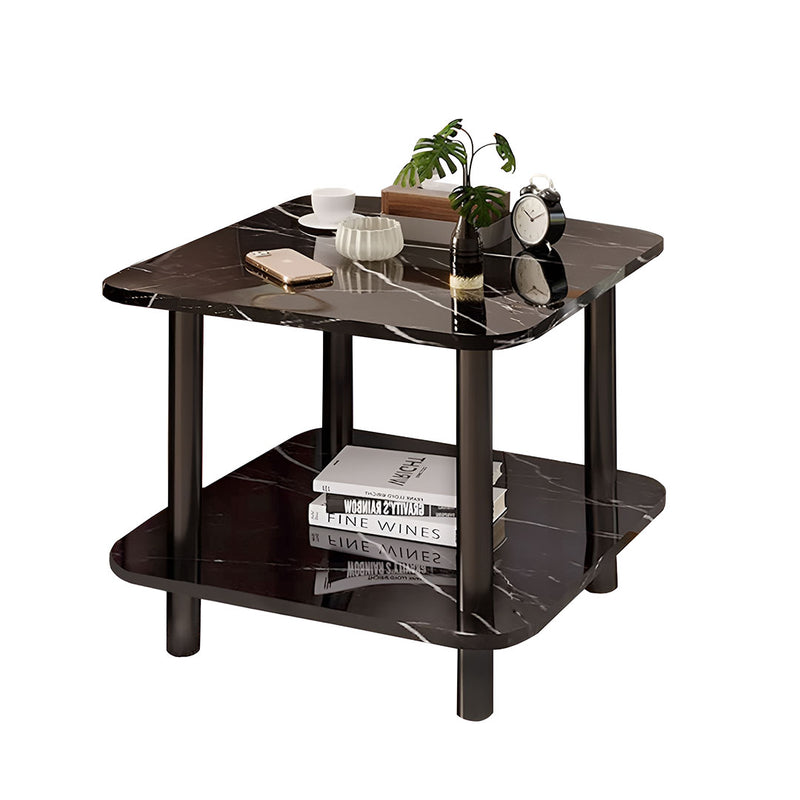 70cm Black Ceramic Side Table Stone Pattern Modern Design Metal Legs