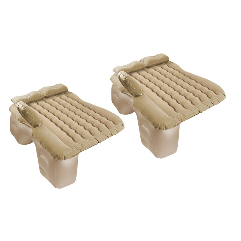 2X Beige Inflatable Car Mattress Camping Air Bed PVC Flocking Travel Kit