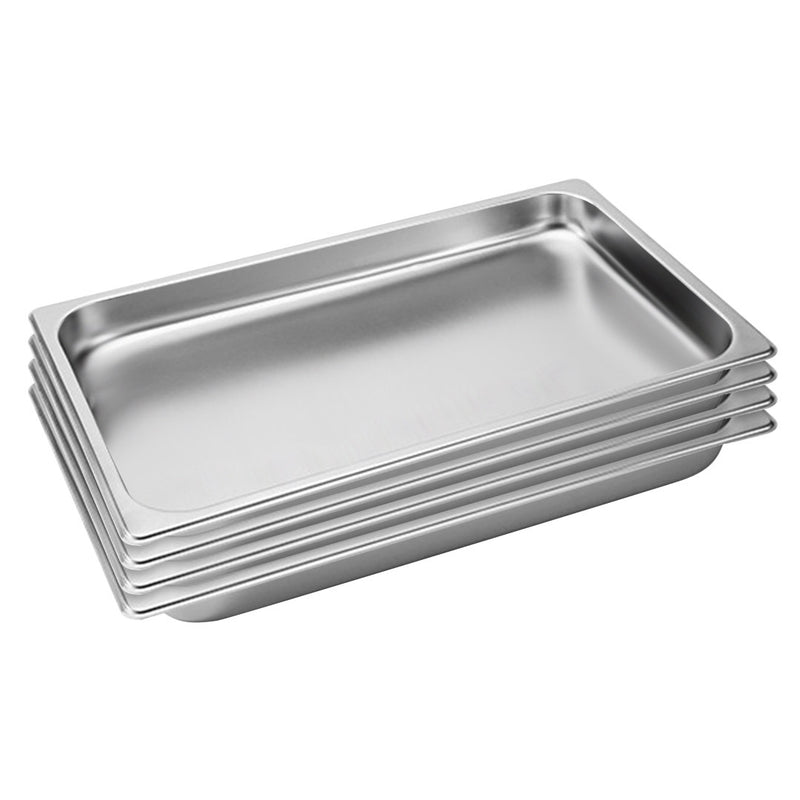 4X Gastronorm Full Size 1/1 Stainless Steel Pan 4Cm Deep Stackable