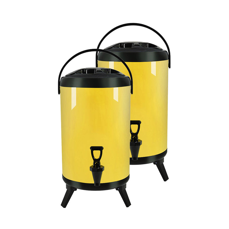 2X 10L Stainless Steel Insulated Milk Tea Beverage Dispenser With Faucet Yellow