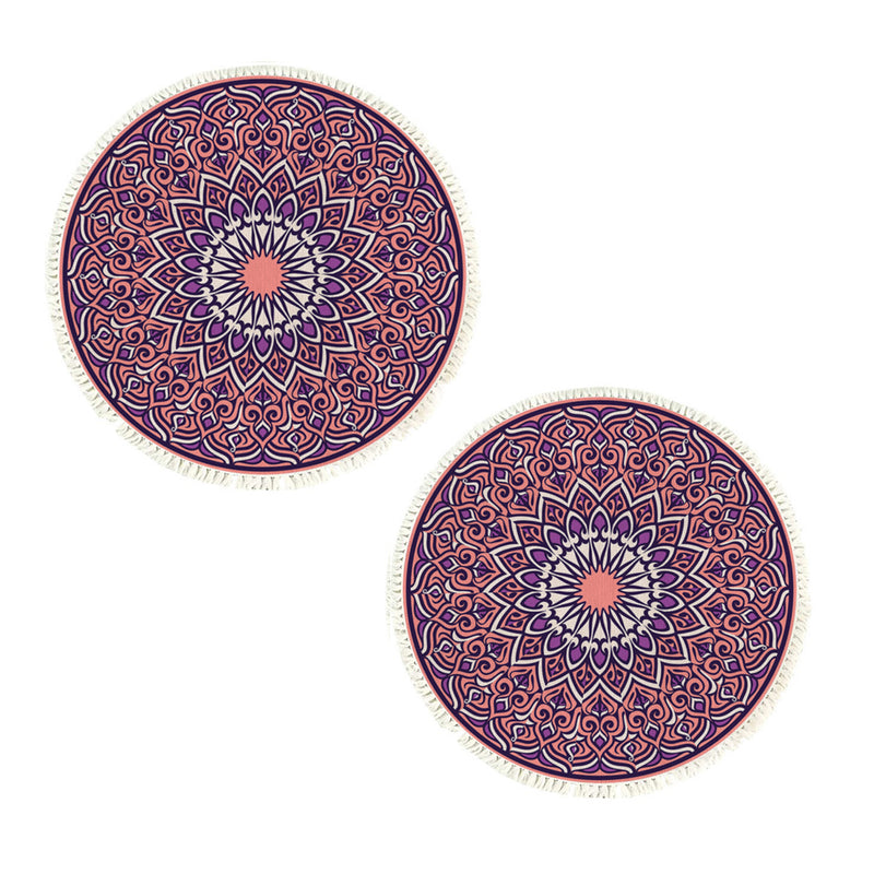 2X 90cm Purple Mandala Round Rug Polyester Anti Slip Backing