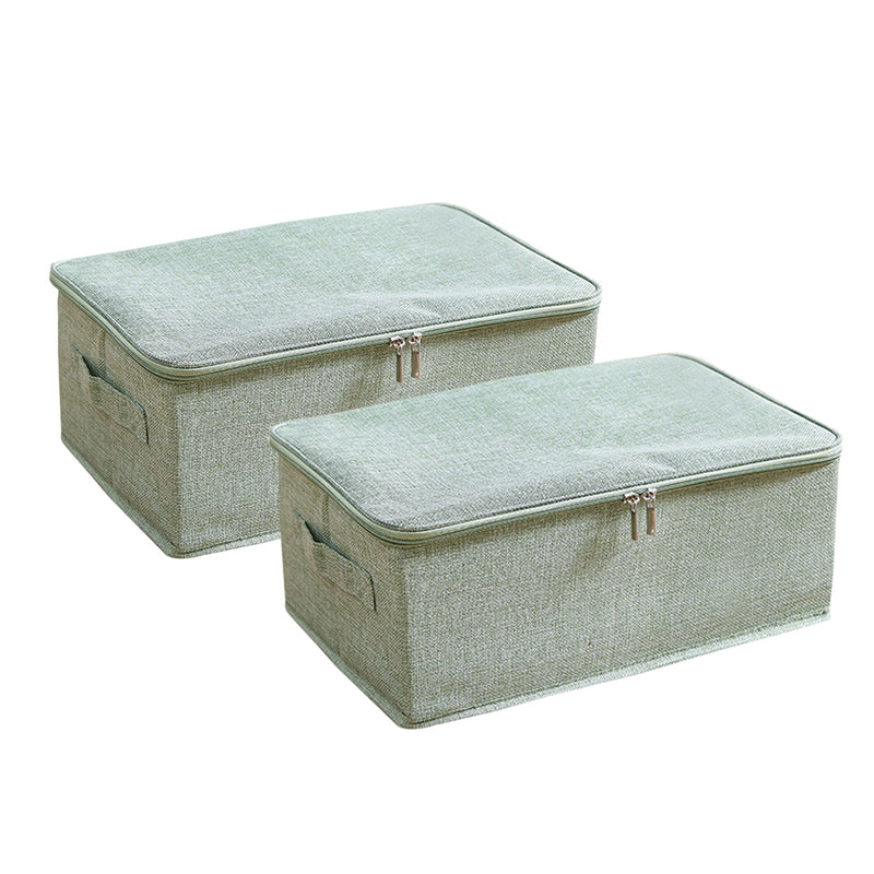 2X Small Foldable Storage Boxes 38x26x15cm Polyester Cotton Double Zipper Green