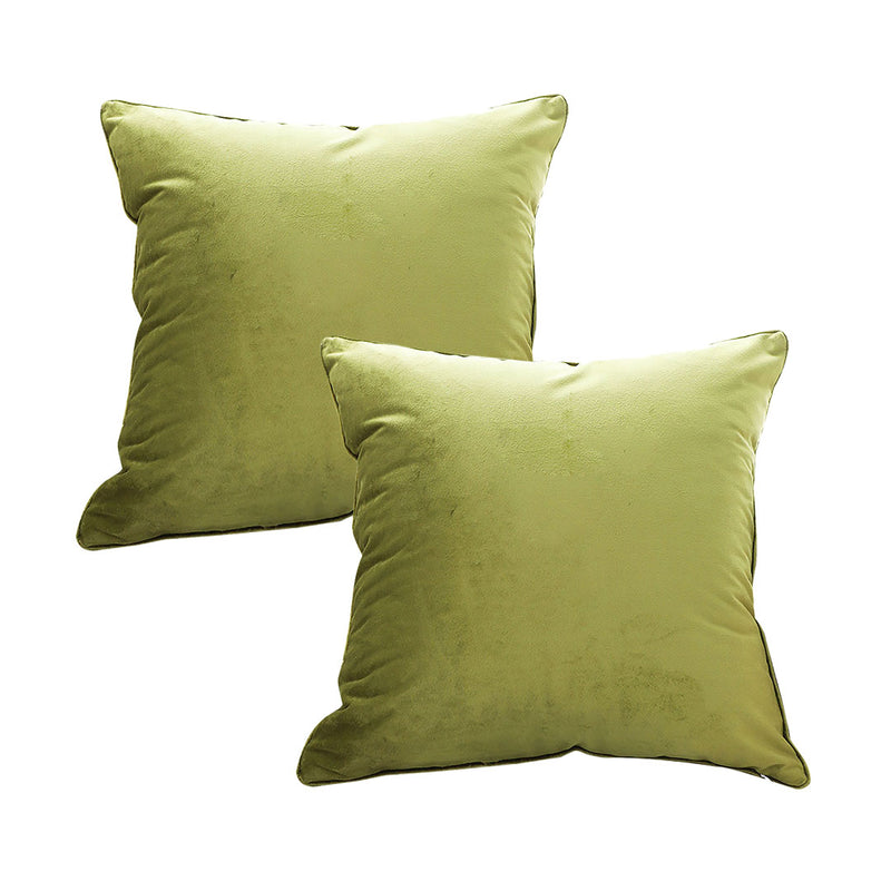 2X 45cm Green Velvet Square Throw Pillow Soft Plush Decorative Cushion