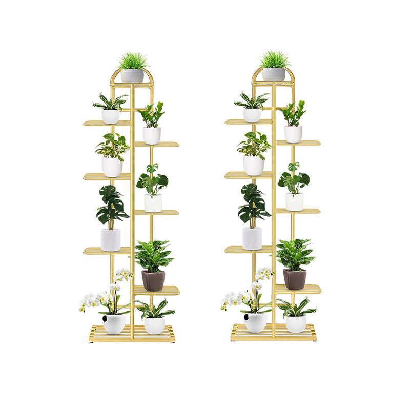 2X 8 Tier Metal Plant Stand 9 Pots Gold Indoor Space Saving 44.5x22x141cm