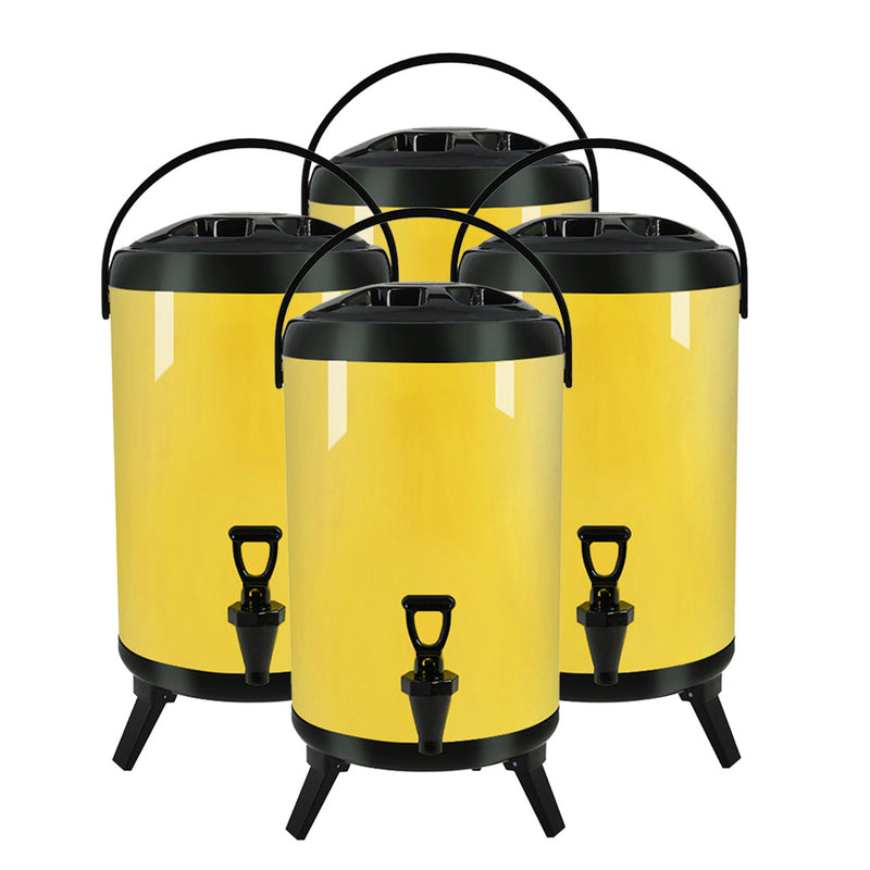 4X 12L Stainless Steel Insulated Milk Tea Beverage Dispenser With Faucet Yellow