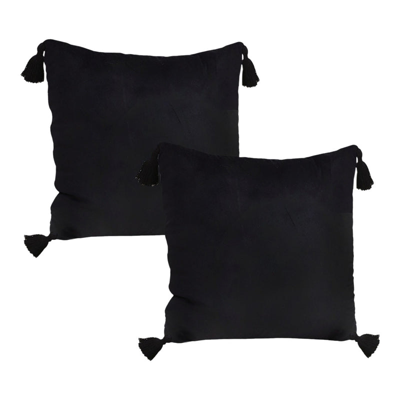2X Black Vintage Butterfly Tassel Velvet Square Throw Pillow 45x45cm