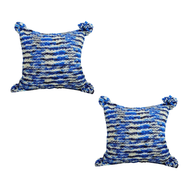 2X 45x45x14cm Polyester Knitted Square Throw Pillow Deep Sea Blue Gradient