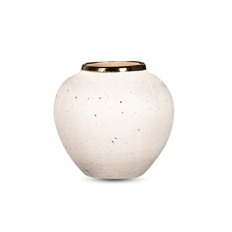 Small White Ceramic Flower Vase 21x22cm Gold Accent Elegant Home Decor