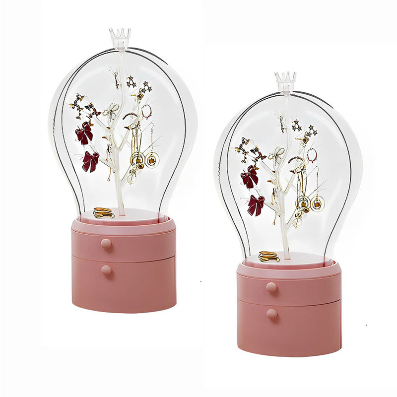 2X Pink Rotating 2 Layer Jewelry Storage Box Waterproof Dustproof Organizer