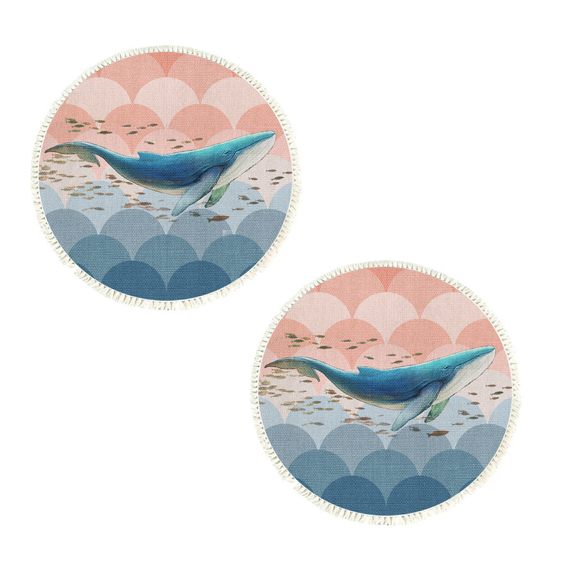2X 120cm Round Polyester Area Rugs Tassels Shark Print Multicolor Non Slip