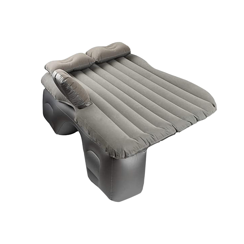 Grey Inflatable Car Mattress Camping 132x80x10cm Pvc Flocked 2X Pillows Pump