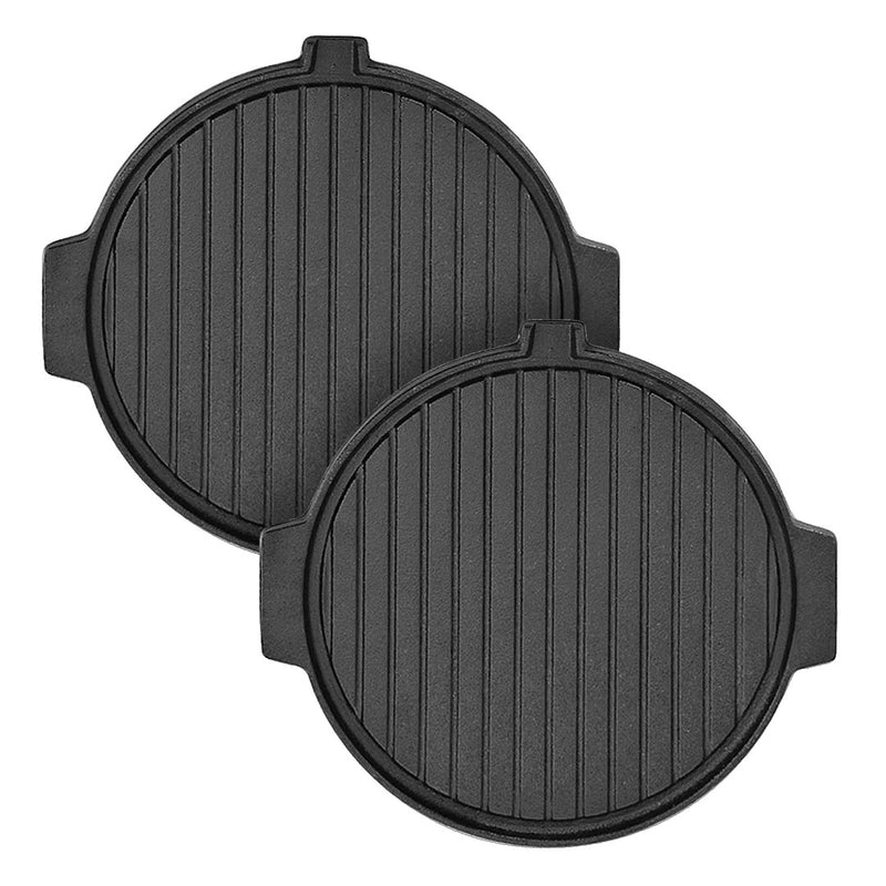 2X 30cm Cast Iron Round Bbq Grill Plate Preseasoned Nonstick With Handles Black
