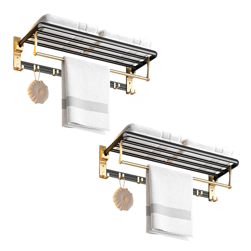 2X 63cm Aluminum Wall Mounted Double Pole Towel Rack With Hooks Black Gold