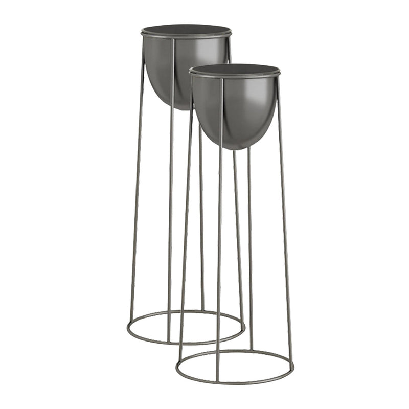 2X 70cm Round Wire Metal Plant Stand With Detachable Enamel Pots Black