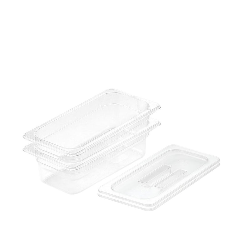 100mm 1/3 GN Pan Polycarbonate Clear Dishwasher Safe Bundle of 2 With Lid